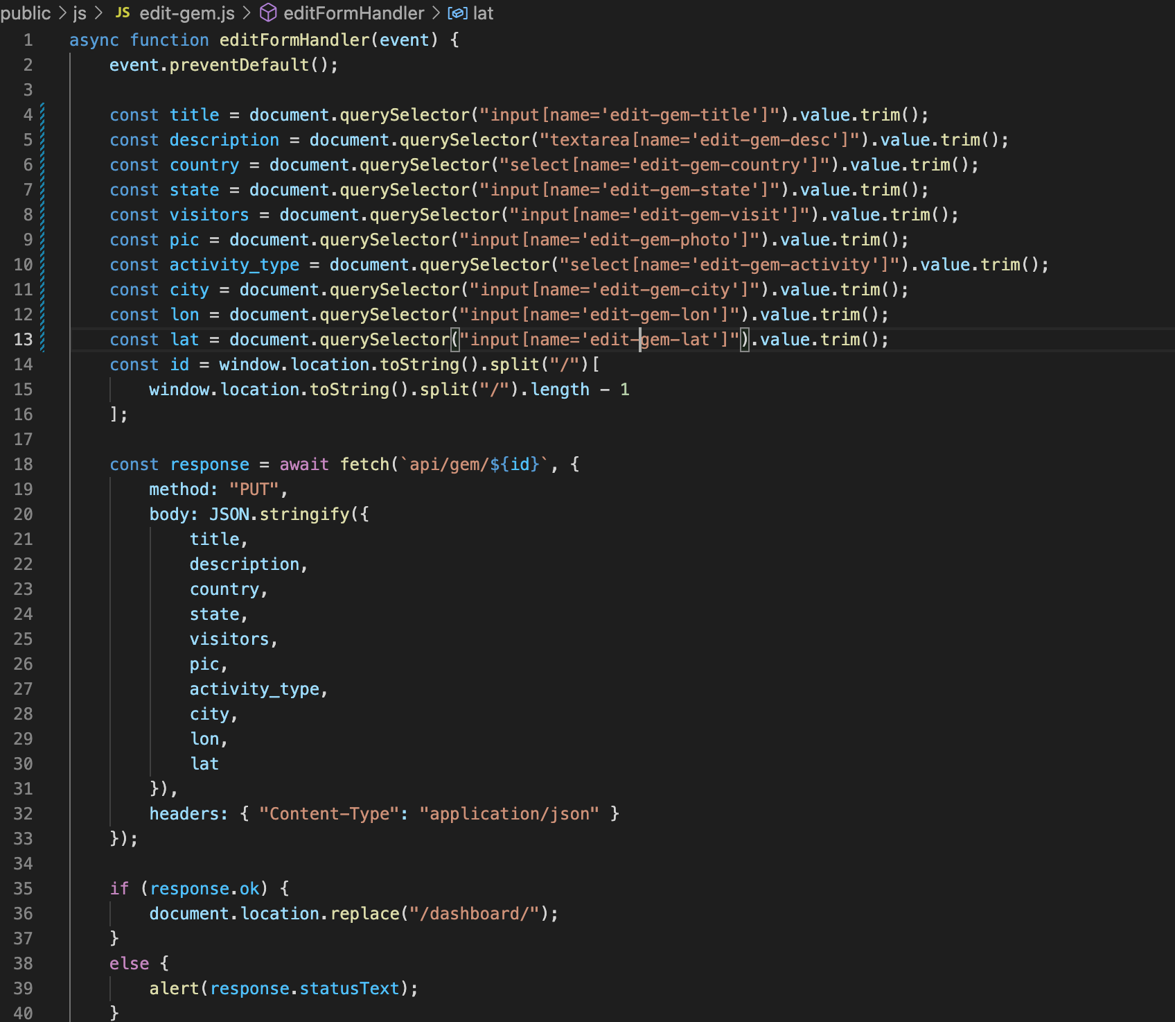 screenshot of edit-gem.js